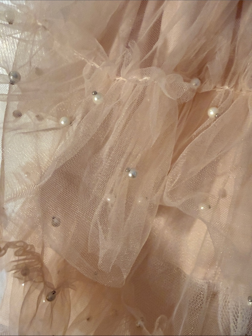 Peach Tulle Party Dress with Pearl Accents - Picture 3 of 6